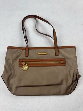 Michael Kors Tan Nylon Tote Bag Brown Leather Trim Shoulder Bag